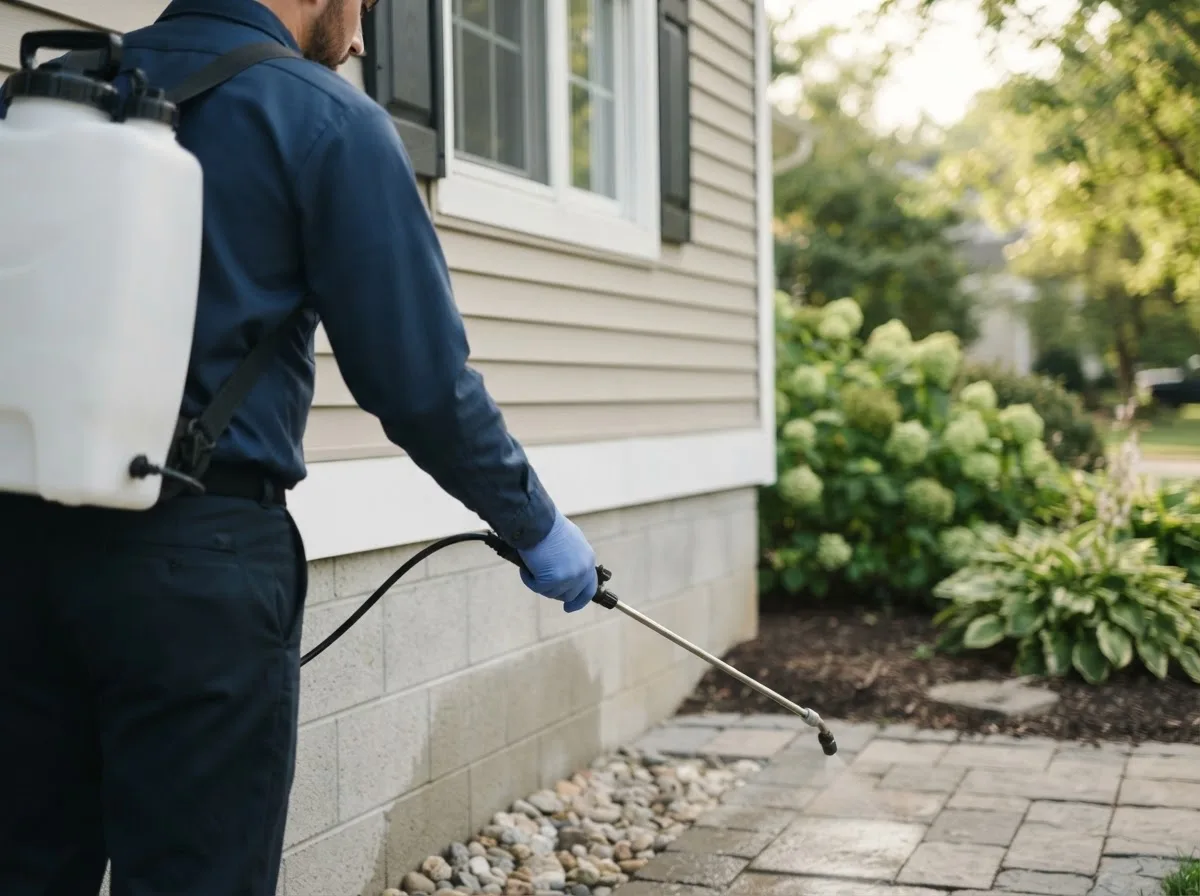 Pest control technician inspecting a home in Ingram, TX
